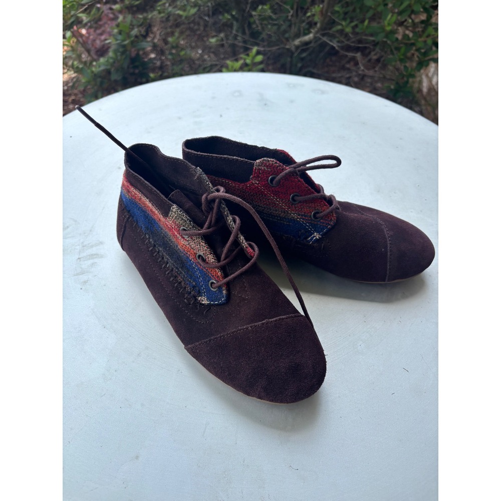 TOMS Paseo Mid Brown Suede Southwestern Woven Lace Up‎ Boots Womens 5.5